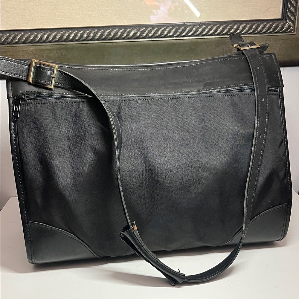 Hartmann Black Leather Plastic Lined Weekender Travel Bag Luggage Tote